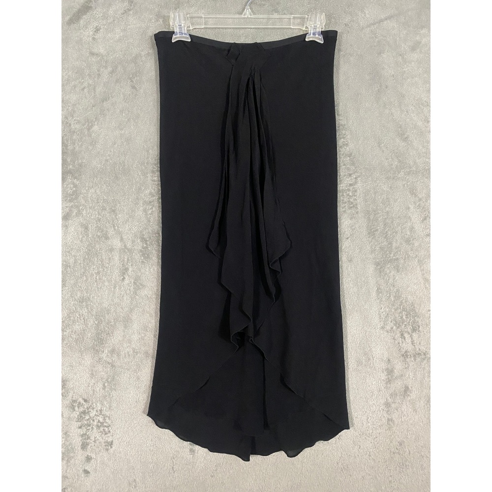 Diane von Furstenberg Skirt Women 8 Black Dacia Silk Draped Ruffle High Low Midi